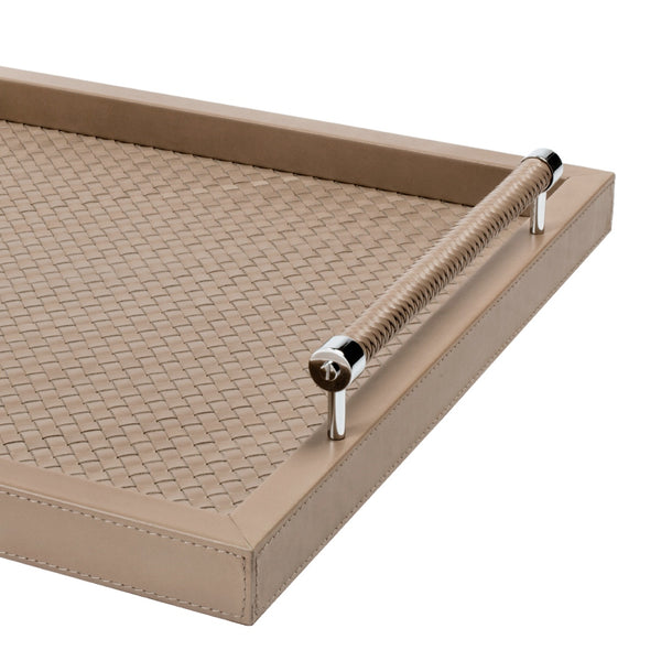 Square Handwoven Tray 'Diana' with Leather Lining and Handles in Taupe by Riviere x Giobagnara