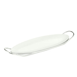 'Linea' Porcelain Oval Fish Serving Dish On Silver-Plated Stand by Schiavon