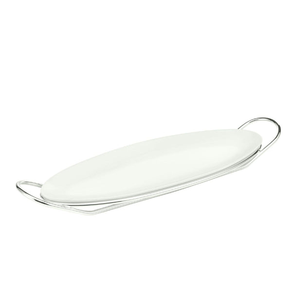 'Linea' Porcelain Oval Fish Serving Dish On Silver-Plated Stand by Schiavon