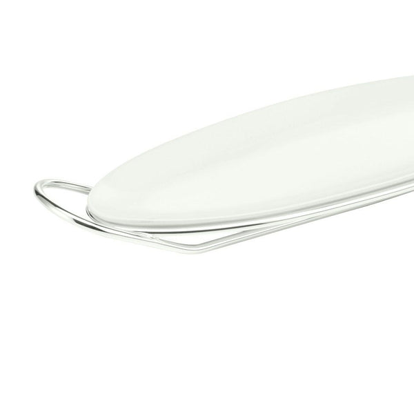 'Linea' Porcelain Oval Fish Serving Dish On Silver-Plated Stand by Schiavon