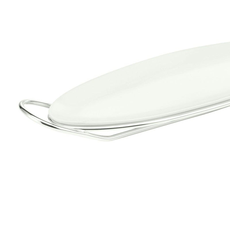 'Linea' Porcelain Oval Fish Serving Dish On Silver-Plated Stand by Schiavon