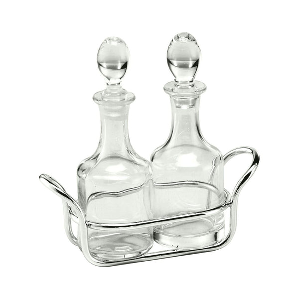 Silver-Plated Rectangular Cruet Set With Duomo Bottles