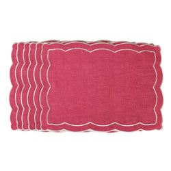 'Magenta Onde' Embroidered Placemats by Roseberry Home- Set of 6