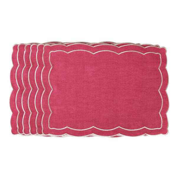 'Magenta Onde' Embroidered Placemats by Roseberry Home- Set of 6