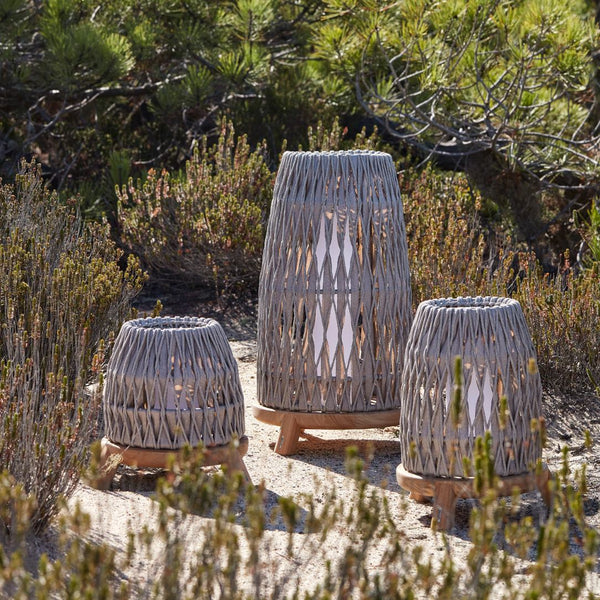 Sandua Rechargeable Electric Flame Outdoor Lantern in Grey and Natural by Manutti | Small