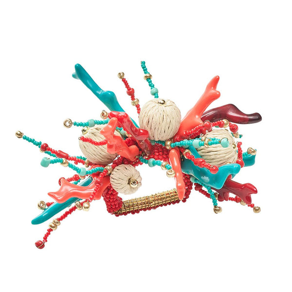 Coral Spray Napkin Ring in Natural, Coral & Turquoise by Kim Seybert | Set of 4