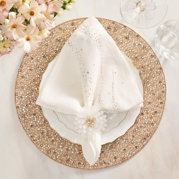 Cosmos Napkin Ring in White & Gold by Kim Seybert | Set of 4 in a Gift Box