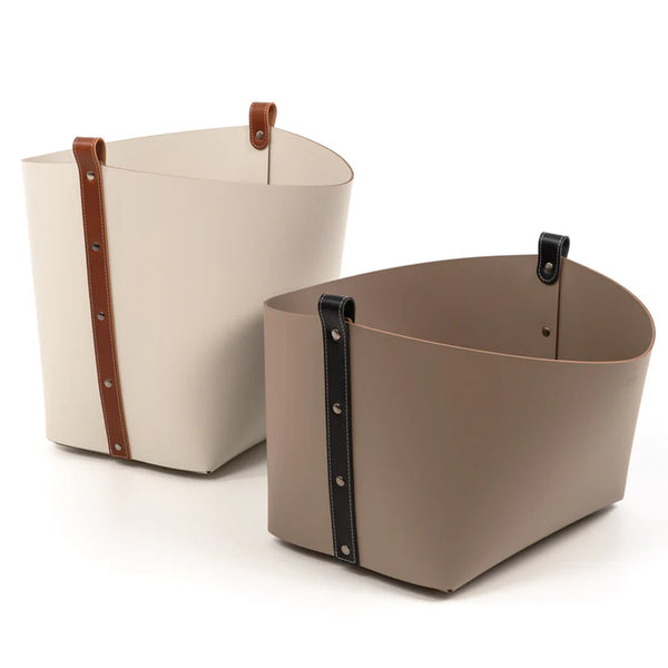 'Ovo' Big Storage Basket, Vegan Leather in Cream by Pinetti