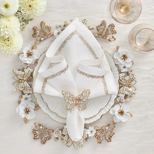 Papillon Plate Charger in Ivory & Gold | Set of 2