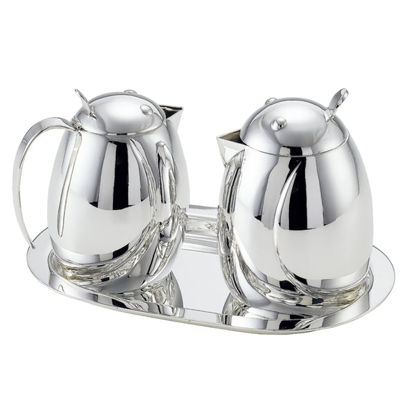 'Pettirosso' Silver Plated Sugar Stand, Milk Pot, and Tray Set by Greggio