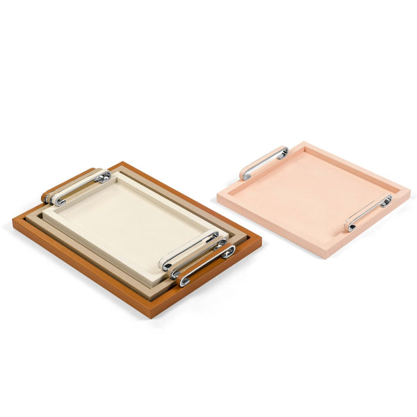 'Foscari' Rectangular Leather Tray in Cipria Pink by Pinetti