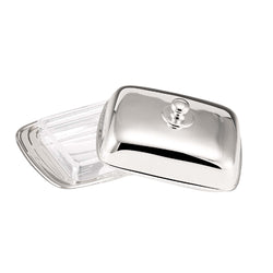 Rectangular Silver Plated Butter Dish With Crystal by Greggio