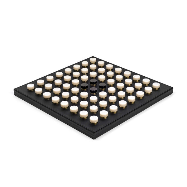 Reversi Game Set in Black Leather by Pinetti
