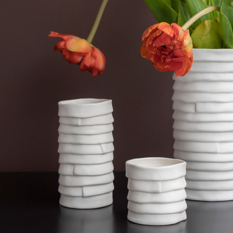'Ribbon' Porcelain Tealight Holder in Off-white | Set of 2