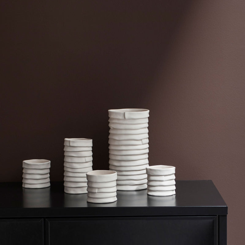 'Ribbon' Porcelain Tealight Holder in Off-white | Set of 2