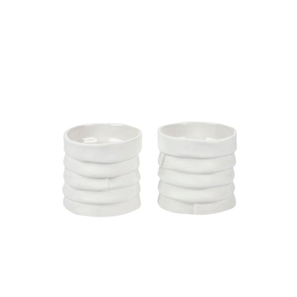 'Ribbon' Porcelain Tealight Holder in Off-white | Set of 2