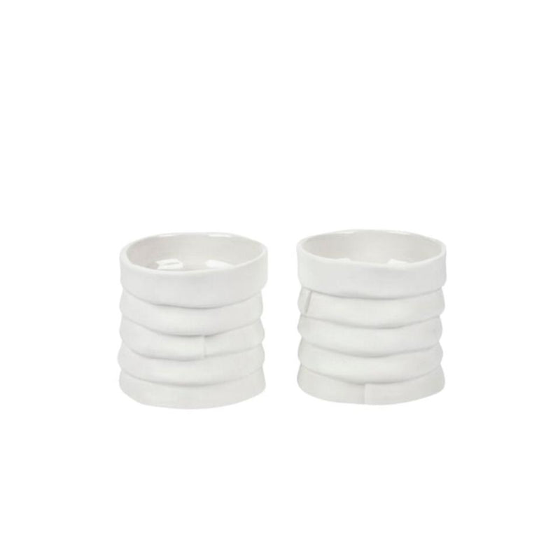 'Ribbon' Porcelain Tealight Holder in Off-white | Set of 2