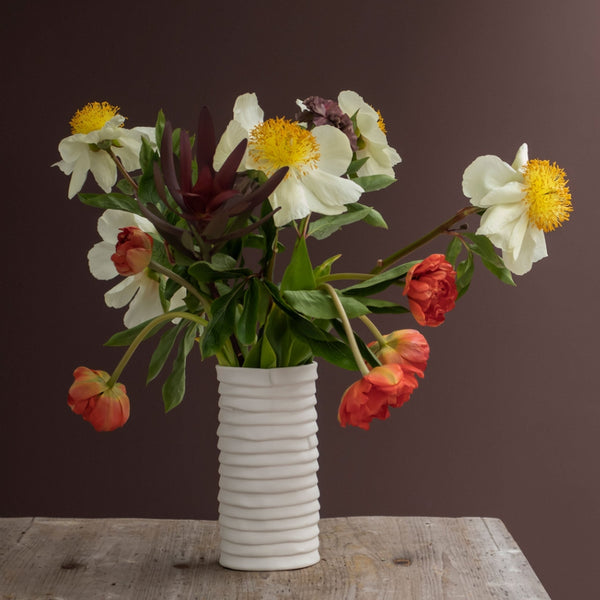 'Ribbon' Porcelain Vase in Off-white | Large