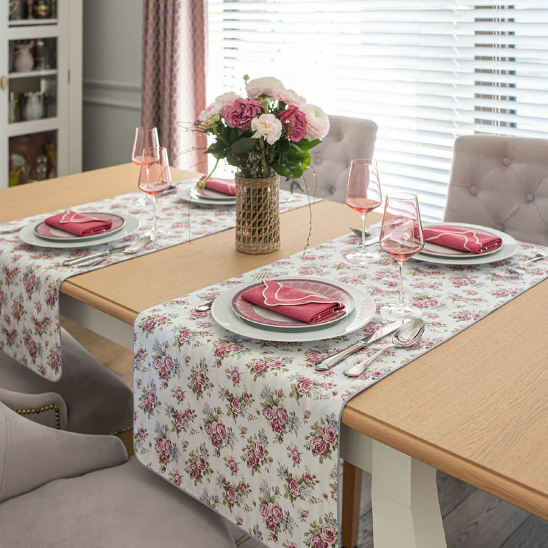 'Rose Garden & Stripes' double-sided table runner by Roseberry Home