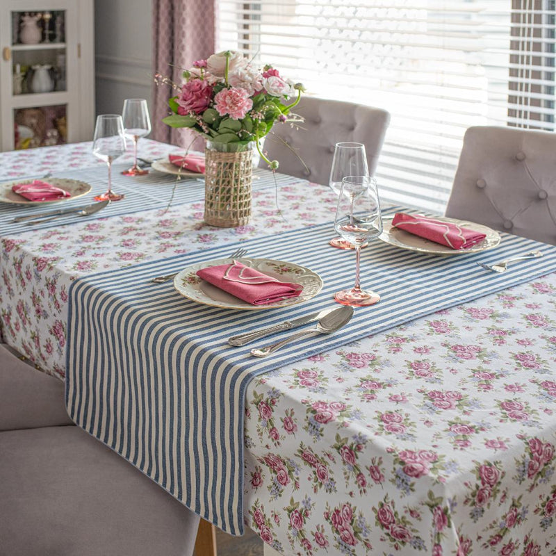 'Rose Garden & Stripes' double-sided table runner by Roseberry Home
