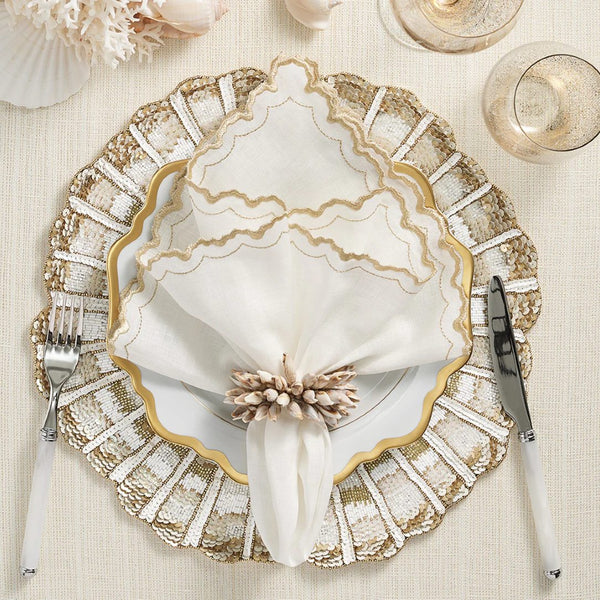 Shell Fringe Napkin Ring in Ivory and Brown by Kim Seybert | Set of 4