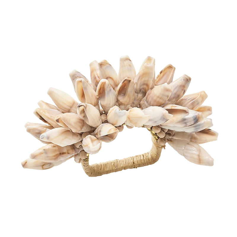 Shell Fringe Napkin Ring in Ivory and Brown by Kim Seybert | Set of 4