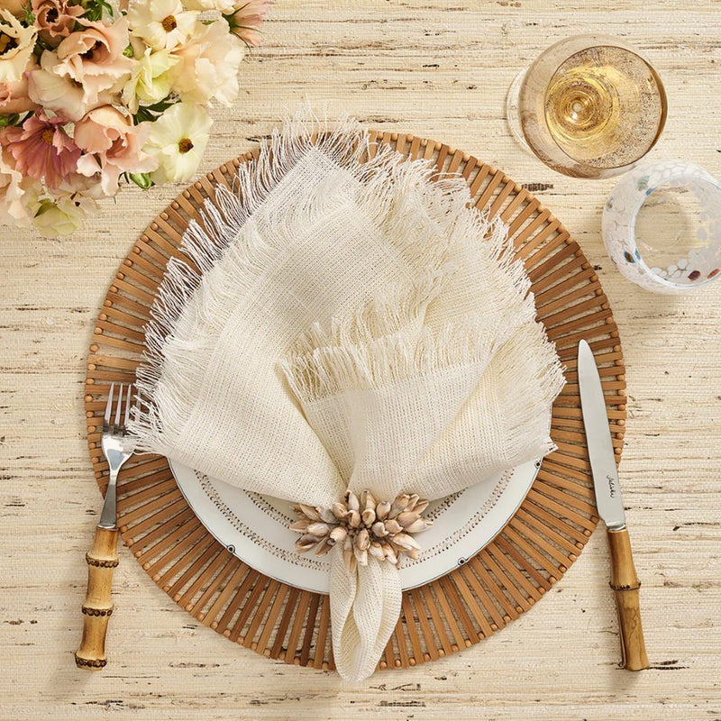 Shell Fringe Napkin Ring in Ivory and Brown by Kim Seybert | Set of 4