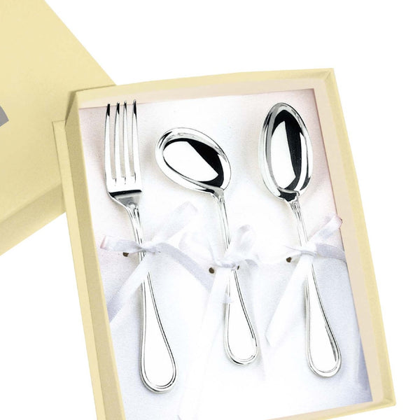 Silver Plated Baby Fork, Spoon, and Feeding Spoon Set by Greggio