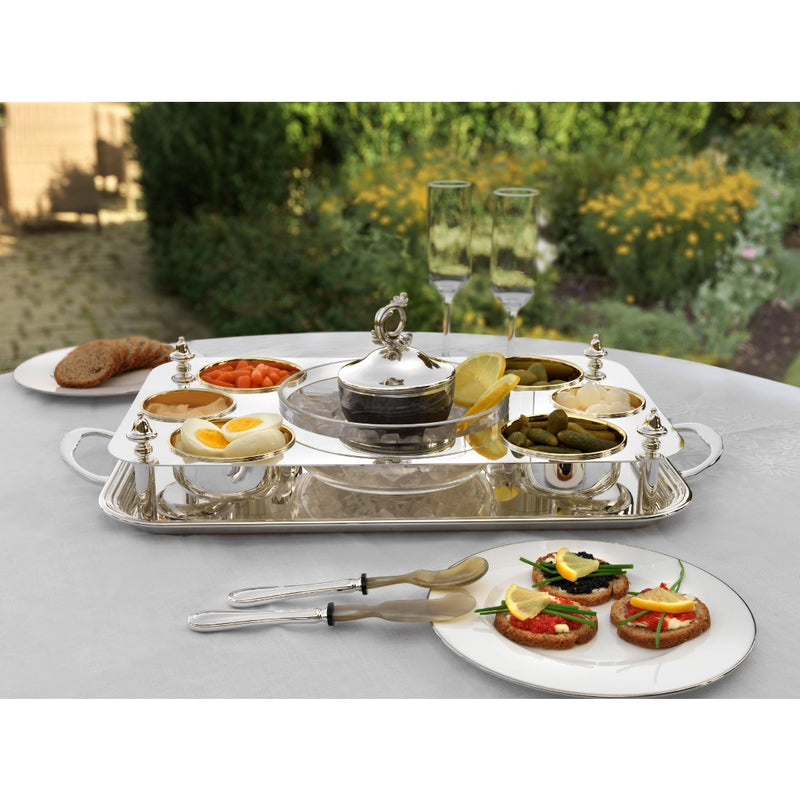 Silver Plated Rectangular Caviar Server Set by Greggio