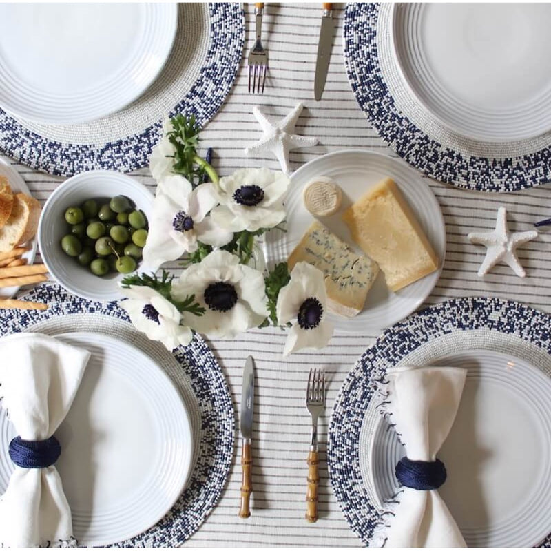 'Splatter' Hand Beaded Placemats in Navy and White by Von Gern Home - Set of 4
