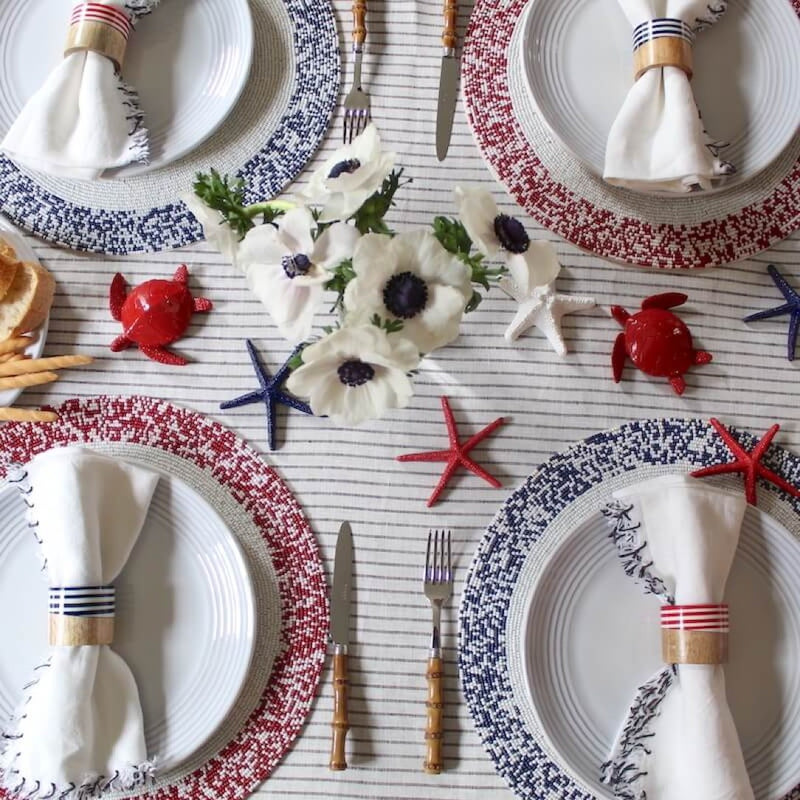 'Splatter' Hand Beaded Placemats in Navy and White by Von Gern Home - Set of 4