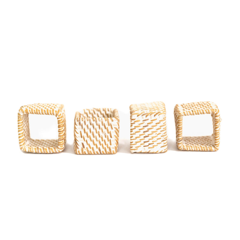 Square Handwoven Rattan Napkin Ring in Brown | Set of 4