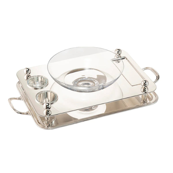 "Marbella" Silver Plated Oyster Set With Crystal Bowl and Three Compartments by Sonja Quandt
