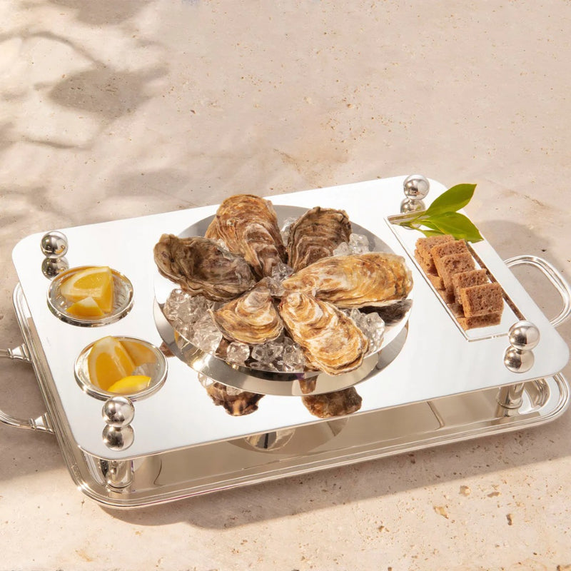 "St. Tropez" Silver Plated Oyster Set With Silver Plated Bowl (Size: Ø 23cm) and Three Compartments by Sonja Quandt