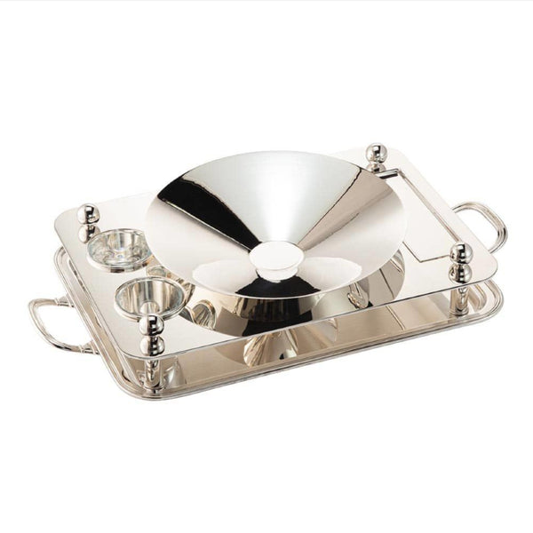 "Monaco" Silver Plated Oyster Set With Silver Plated Bowl (Size: Ø 30cm) and Three Compartments by Sonja Quandt