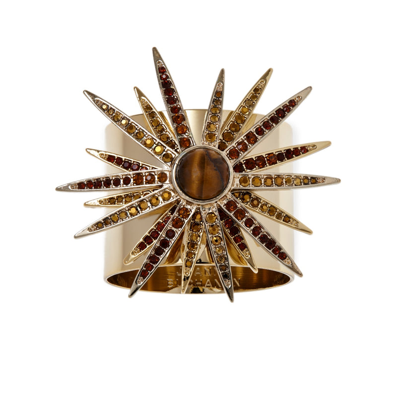Starburst Napkin Ring With Tiger's Eye Stone by Joanna Buchanan - Set of 2