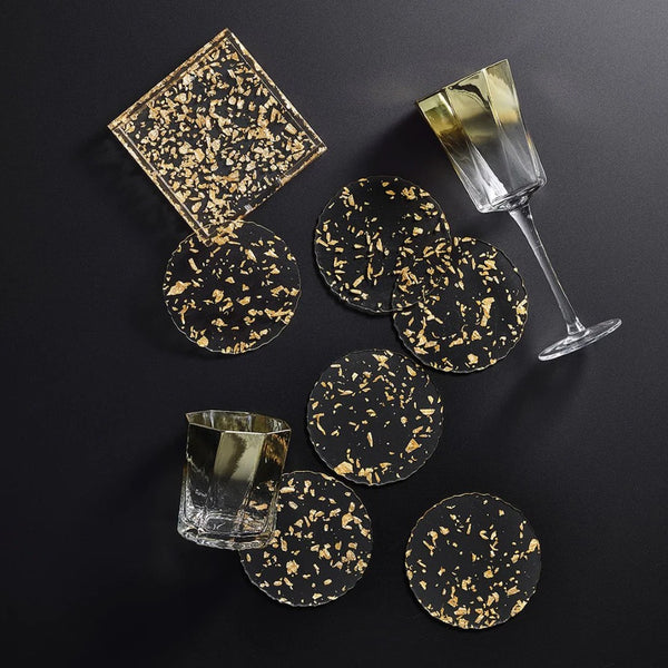 Stardust Drink Coasters in Clear & Gold by Kim Seybert | Set of 6 in a Caddy
