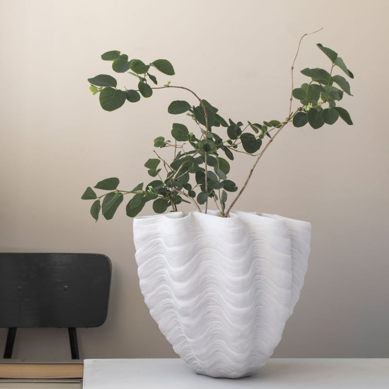 Stone Resin Shell Vase in Off-white | Large