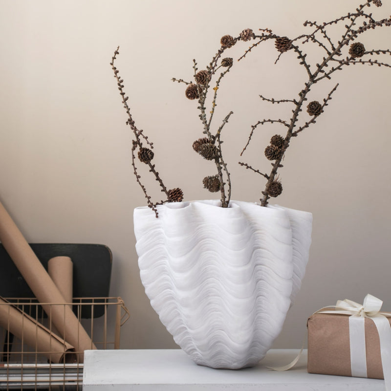 Stone Resin Shell Vase in Off-white | Large