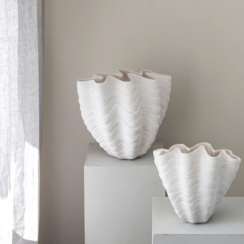 Stone Resin Shell Vase in Off-white | Large