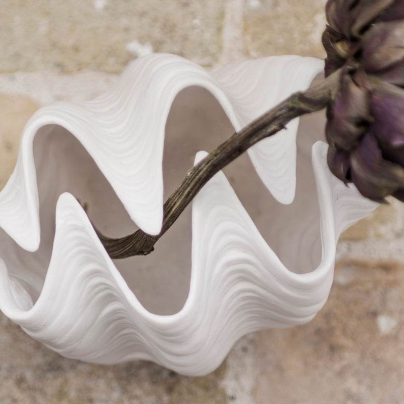 Stone Resin Shell Vase in Off-white | Small