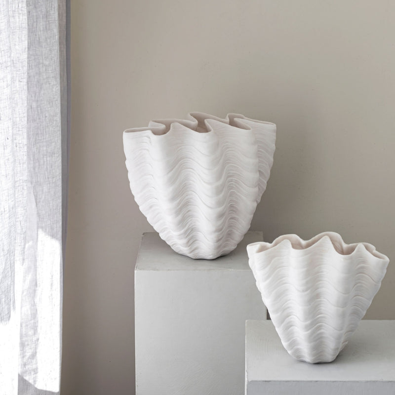 Stone Resin Shell Vase in Off-white | Small