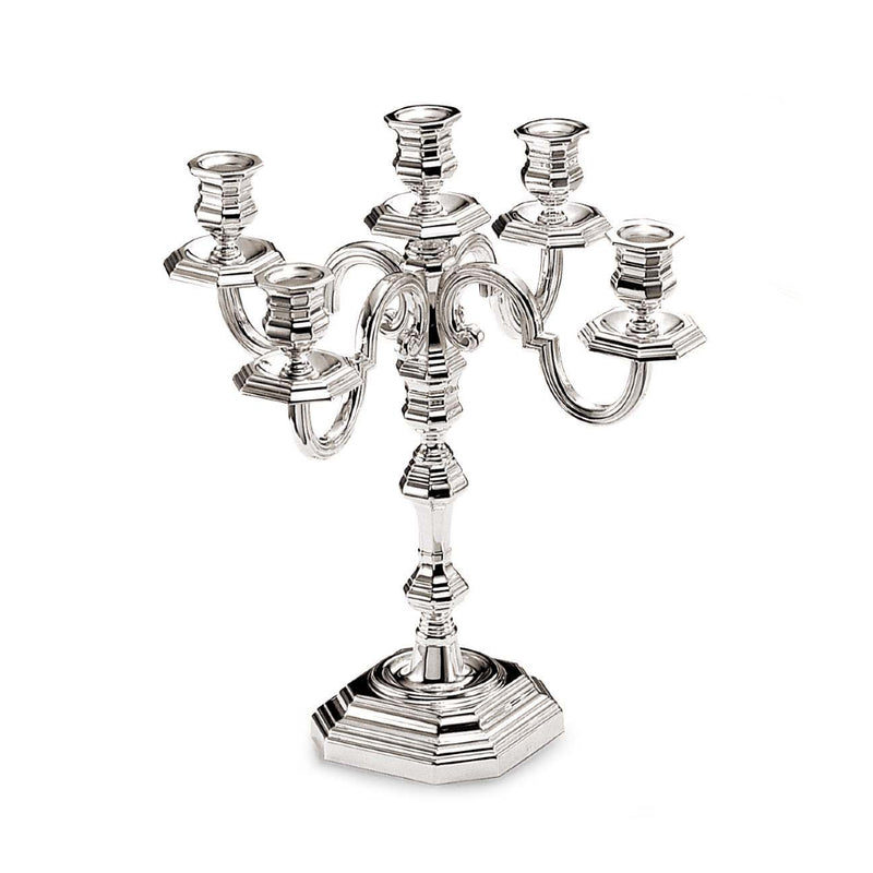 Tall Octagonal Silver Plated Candelabrum With Five Arms by Greggio