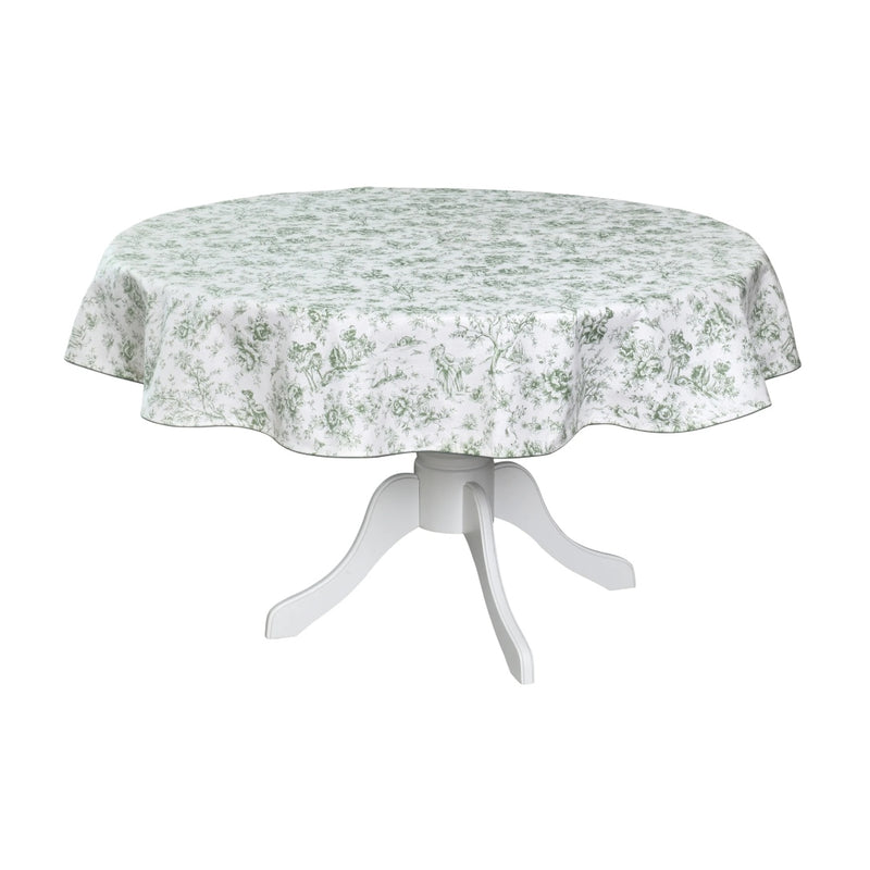'Toile de Jouy Green' round cotton tablecloth by Roseberry Home