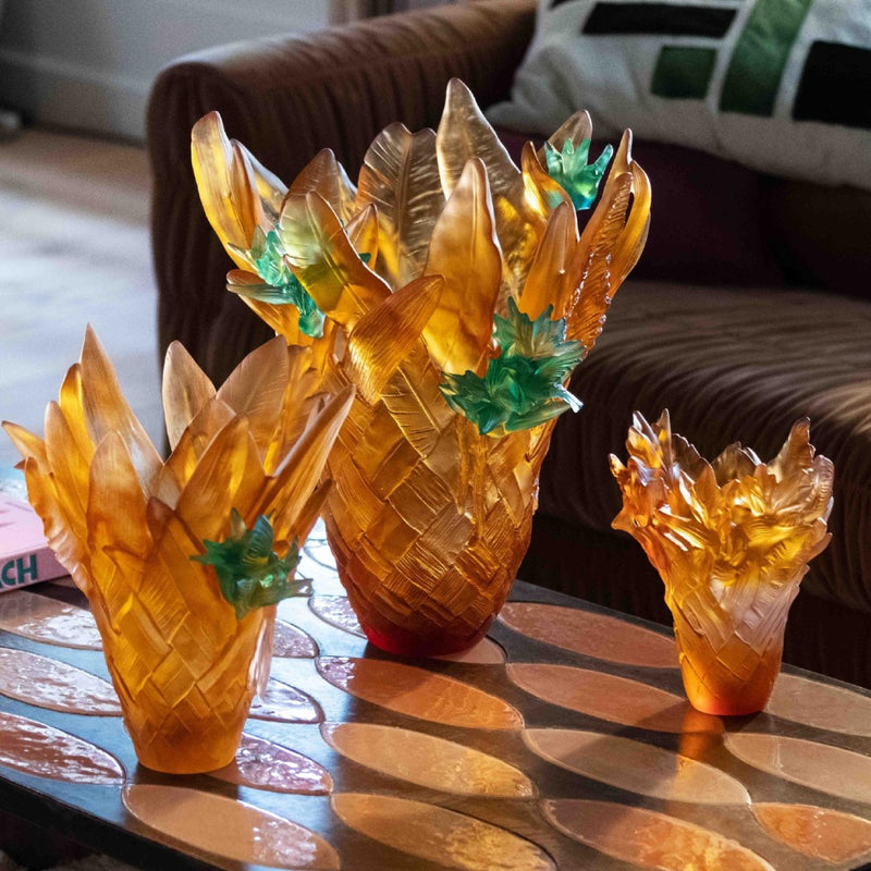 'Tressage Paradis' Crystal Vase in Amber Pink by Daum | Medium
