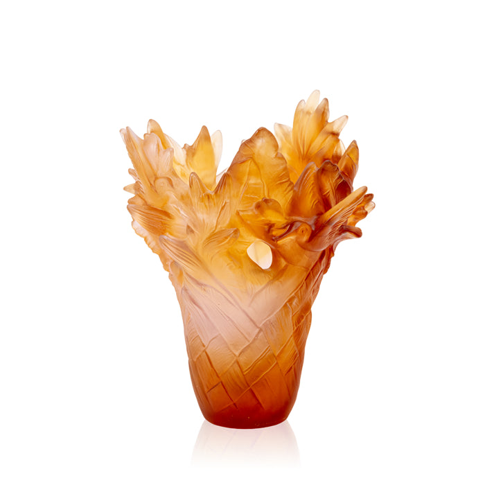'Tressage Paradis' Crystal Vase in Amber Pink by Daum | Medium