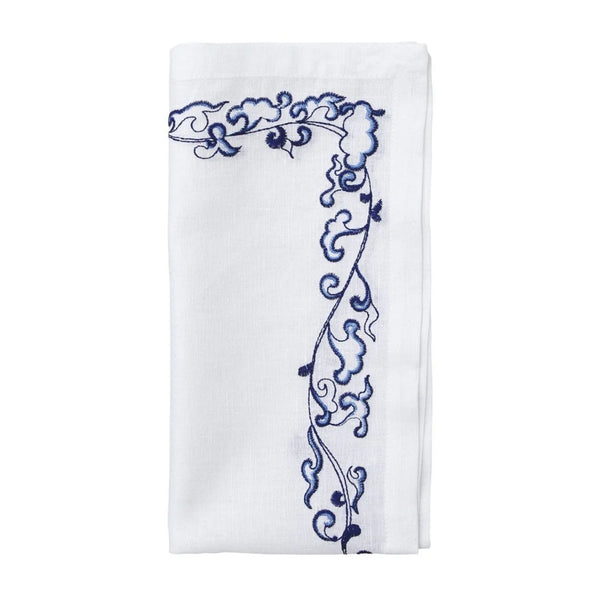Ming Border Napkin in White & Navy by Kim Seybert | Set of 4