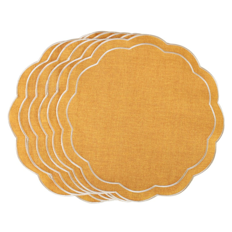 ‘Yellow Petali’ Embroidered Placemats by Roseberry Home- Set of 6
