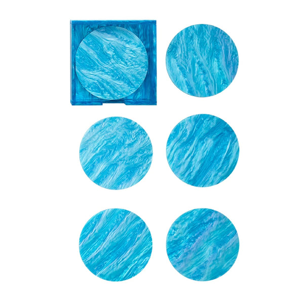 Mirage Acrylic Drink Coasters in Aqua Blue by Kim Seybert | Set of 6 in a Caddy