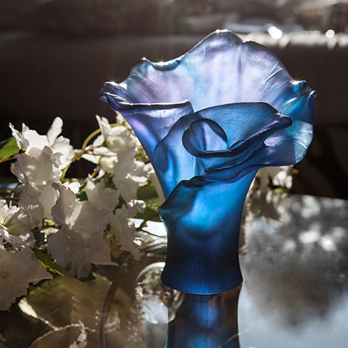 'Arum Bleu Nuit' Crystal Vase in Blue by Daum | Small